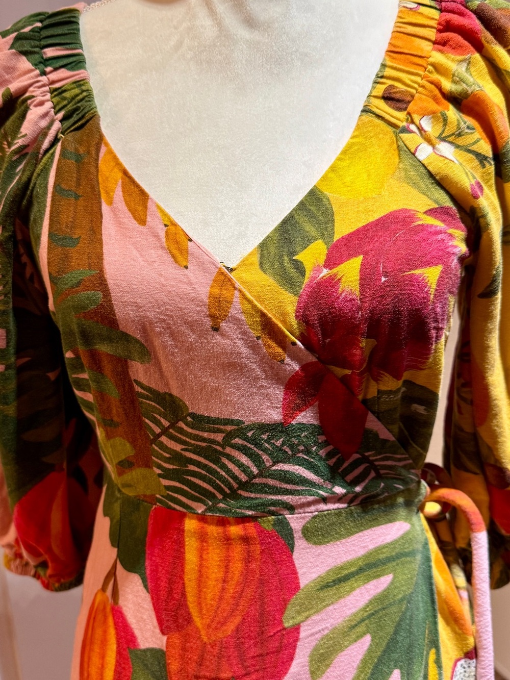 FARM Rio Tropical Floral Wrap Maxi BeachDress Green, Pink & Yellow Mixed Print S - Picture 5 of 14